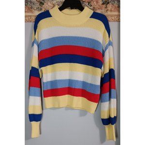 Monki Small Strip Colorful Casual Knit Statement Comfy Pullover Sweater